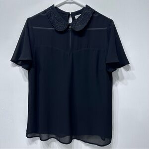 Faith and Joy Los Angeles Black Tops w/ Lining and  Peter Pan Collar Size Small‎